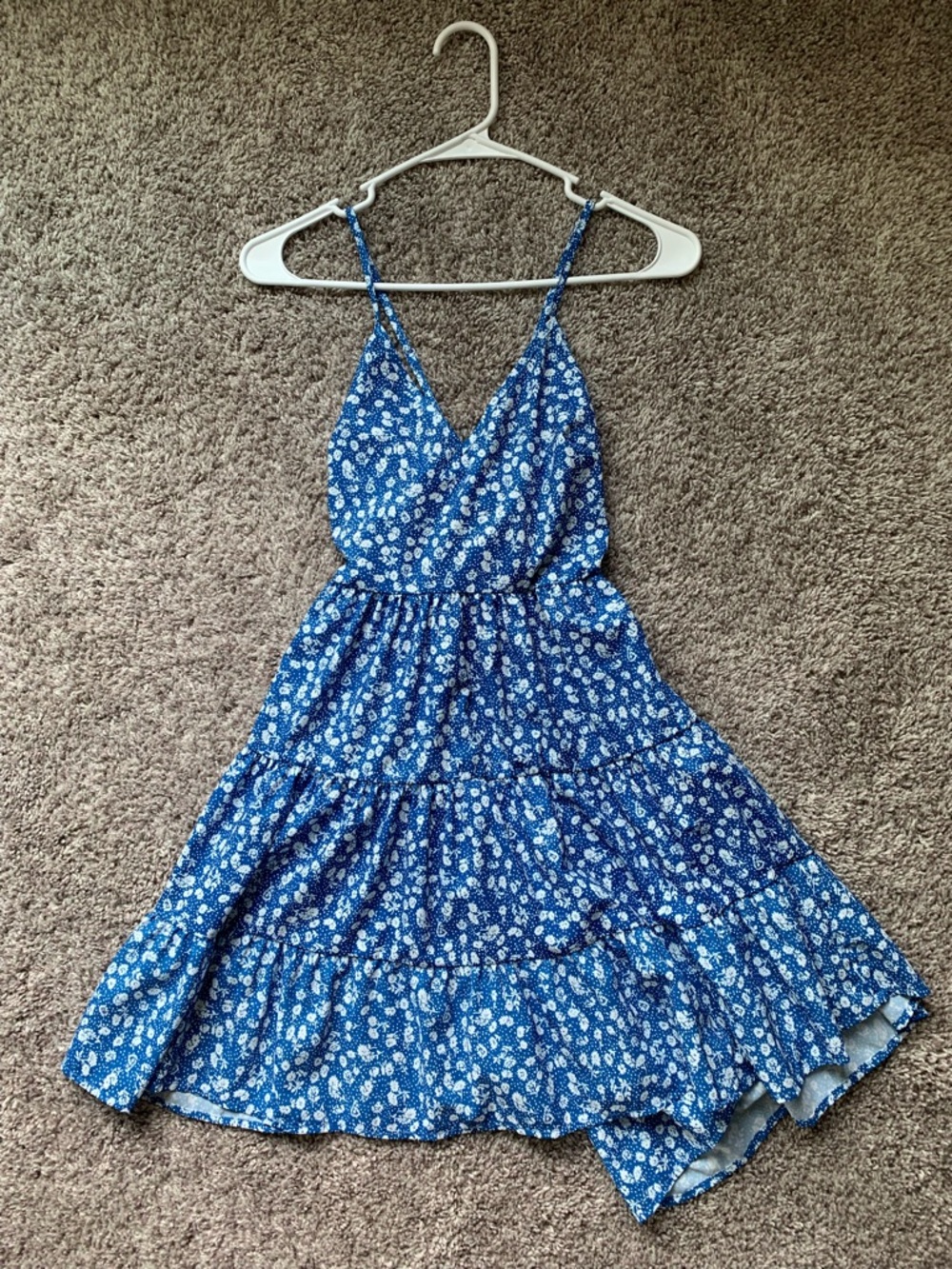 SHEIN Light Blue Floral Tiered Dress